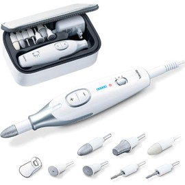 Beurer MP42 Kit Eléctrico Profesional de Manicure y Pedicure con 7 Accesorios, Taladro para Uñas con Luz LED, Velocidad Ajustable y Giro Bidireccional
