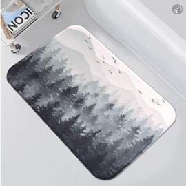 Accnicc Black Misty Forest Small Bathroom Rugs Mat Nature Tree Mountain Bath Rug Water Absorbent Non Slip Shower Mat Memory Foam Bath Mats for Bathroom Decor (Black, 24'' × 16'')