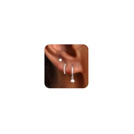 Tewiky Silver Hoop Earrings for Women Trendy Small Tiny Dangly Dainty Silver Stud Earring Set Dangle Stack Huggie Cartilage Hoop Earrings for Women Hypoallergenic Tarnish-Free Jewelry Gift