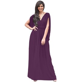 KOH KOH Womens Long V-Neck Summer Grecian Greek Bridesmaid Wedding Party Guest Flowy Formal Evening Slimming Vintage Maternity Gown Gowns Maxi Dress Dresses, Purple L 12-14