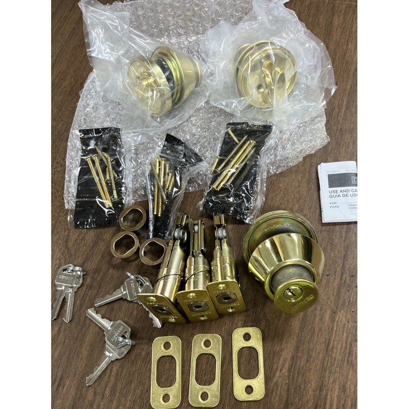 Schlage 3 Pack Defiant Single-Cylinder Deadbolt Bright Brass Finish Keyed