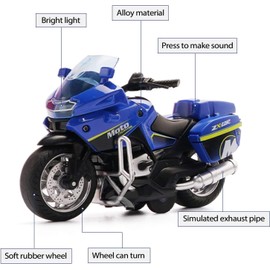 CYYSFIVQZ Toy Motorcycle Model - Pull Back Vehicles with Sounds and Lights, Motorcycle Toys for Kids 3-9, for Youngsters who are into Collectible Scaled Cars and Motorcycles (Blue)