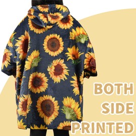 Huglanket Sunflower Gifts With Initial for Lovers & Women - Wearable Flannel Blanket Hoodie, Super Soft Warm Cozy With Two Large Pockets, One Size Fits Most - G