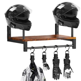 CLBDRESS Helmet Rack Wall Mount, Durable Motorcycle Helmet Holder, Vintage Helmet Stand Display, Multi-Function Motorcycle Helmet Rack with 4 Glove Clips, Helmet Hanger for Motorcycle Accessories