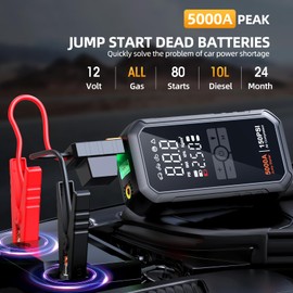 10-in-1 Jump Starter with Air Compressor 5000A 26800mAh 150PSI Portable Car Battery Jump Starter (All Gas/12L Diesel), 12V Jump Box Car Battery Jumper Starter Portable Jumper Cables, Lights