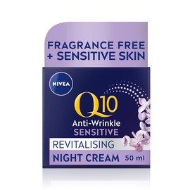 NIVEA Q10 Anti-Wrinkle Sensitive Revitalising Night Cream (50ml), Face Cream with Pure Skin Identical Q10 and Liquorice Extract, Sensitive Skin Cream