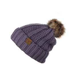 C.C Gorro grueso de punto trenzado de pelo sintético mullido con forro polar, Violeta, Talla única