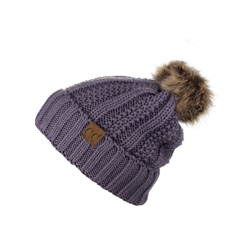 C.C Gorro grueso de punto trenzado de pelo sintético mullido