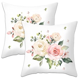 Betadistor Flower Cushion Cover 45x45cm White - Decoration Throw Pillow Cover 18x18 Inches (Set of 2) 502-0029