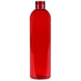 Premium Essential Oil 8 Ounce Cosmo Round Bottles, PET Plastic Empty Refillable BPA-Free, with Black Smooth Lined Non-Dispensing Caps (Pack of 12) (Red)