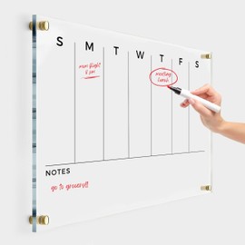 Weekly Premium Large Glass Calendar - Reusable Board for Office and Home - Dry Erase Board - Acrylic Wall Calendar for Wall Family Calendar Calendar w Marker (Gold Standoff, 36"x24" (Large))