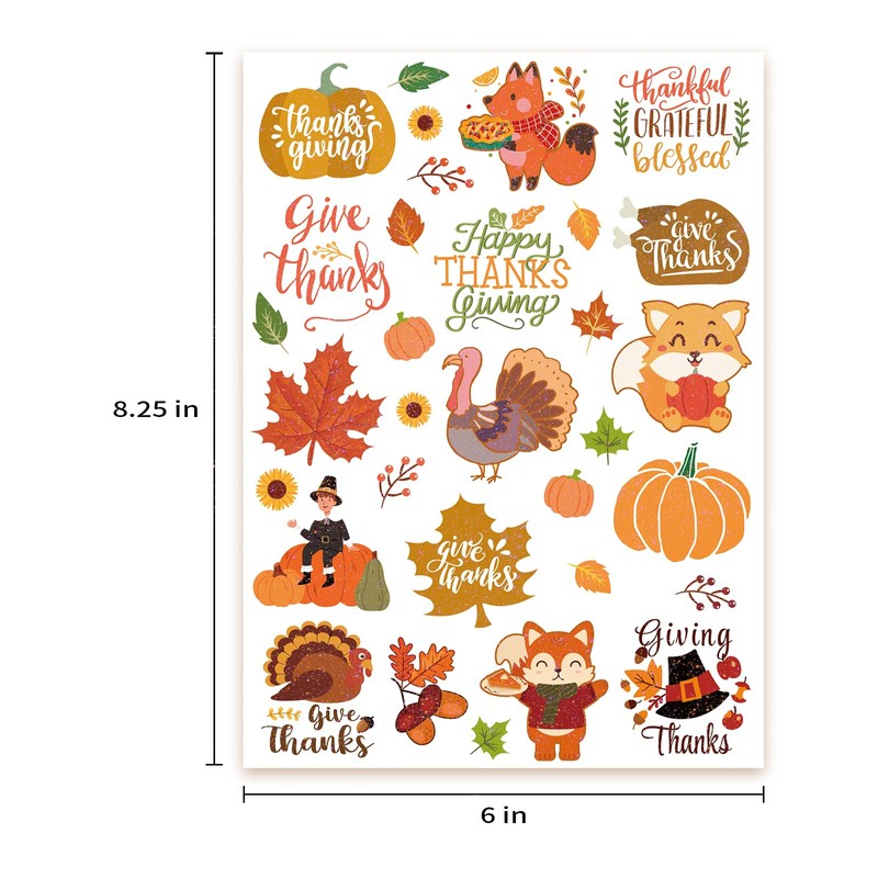 300+ Thanksgiving Day Glitter Tattoos Stickers Party Favors - Turkey