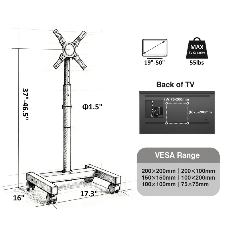 AX WABER Mobile TV Floor Stand for 19-50 inch LCD
