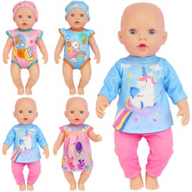 Zita Element 4 Set Baby Doll Clothes for 13-16 Inch Dolls, Doll Clothes Accessories Include Onesies, Hat, Dress, Long-Sleeved Top, Long Pants, for Christmas Birthday Gifts (Doll Not Included)