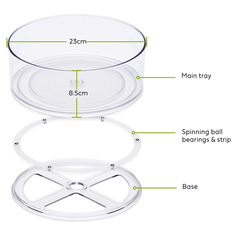 MATANA 2 Pack Clear Lazy Susan Turntable Shelf Organiser, 23cm