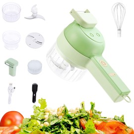 5 in 1 Electric Vegetable Chopper Set, Electric Food Processor with Egg & Cream Beater and Clean Brush, Multifunction Handheld Veggie Chopper for Salad Onion Chili Pepper Celery Meat Ginger