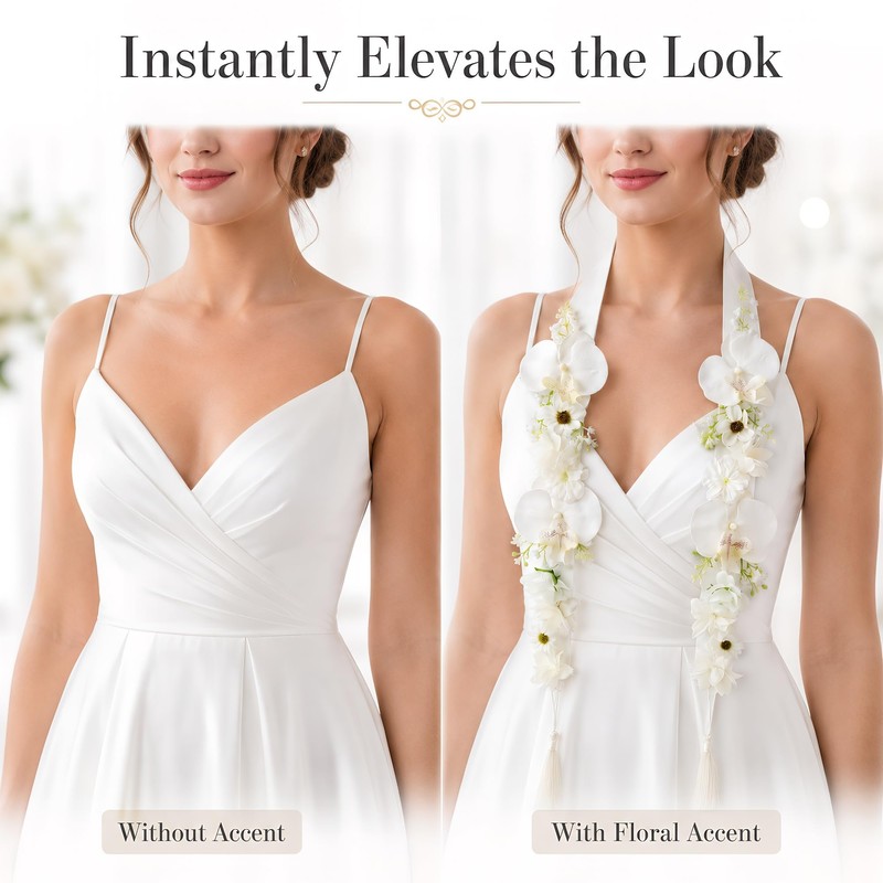 White Wedding Floral Ribbon Garland Hanging Decoration for Bridal Ceremony,
