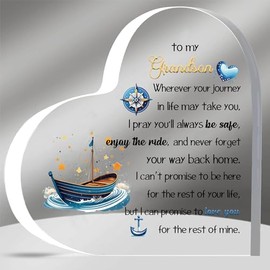 Grandson Inspirational Birthday Gifts Acrylic Plaques My Boy Graduation Gift Men Christmas Appreciate Cute Heart Signs for Him Best Go to University Encourage Souvenirs From Grandpa Grandma