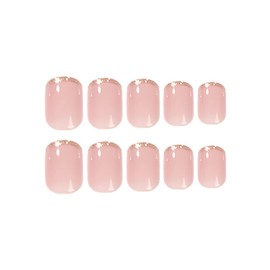 JUSTUSNX 24 Pieces False Nails Short French Nails Nude Gold Edge Black and White Contrast False Nails for Women and Girls (A)