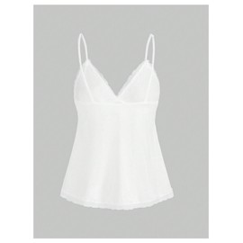 SHENHE Women's V Neck Spaghetti Strap Tank Top Lace Camisole Flowy Summer Tops Babydoll Y2K Tops, White, X-Small