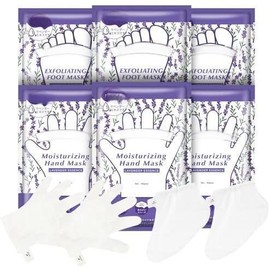 Hydrating Hand Foot  Set,Moisturizing Hand Mask for Dry Hand,Exofliating Foot Mask for Peeling Away  Calluses,5 Pack Glove Mask&5 Pack Socks Mask for Women(Lavender) - Color: Lavender-3Gloves&3Sock