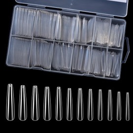 KADS 3XL Extra Long Nail Tips Fake Nails Tips Clear Natural for Acrylic Nails, Full Half Cover Flat Tapered Square Nail Tips (4)
