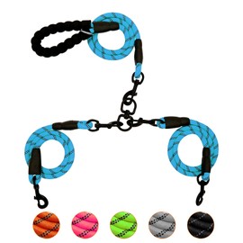 Dual Dog Leash with 360 Swivel - Comfortable Double Leash for Large, Medium & Small Dogs (Blue)
