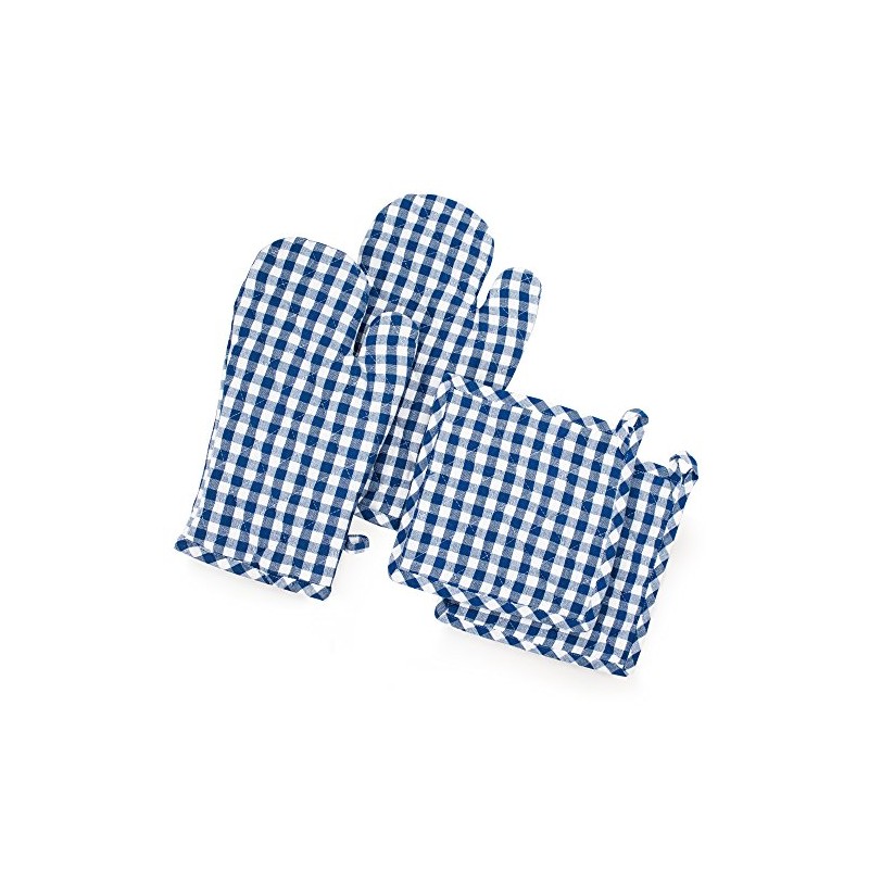FILU Oven Gloves + Pot Holder (2+2 Set) (Blue/White)