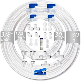 TSnsfCerti NSF 1/4" & 3/8" Water Line Tubing and Push Connect Fittings for Reverse Osmosis Water Filter RO fittings,25 pcs connetors+30 feet 1/4"(6.4mm) water tube +30 feet 3/8"(9.5mm) water tubing.