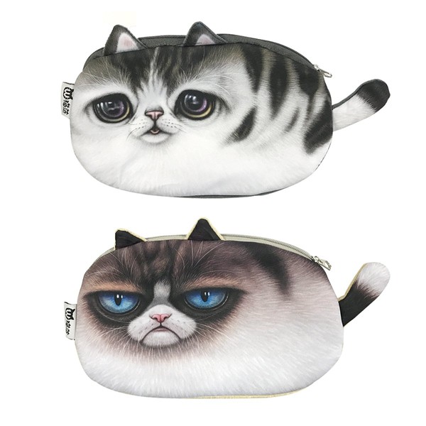 Wrapables Cat Face Cosmetic Pouch Pencil Case (Set of 2),
