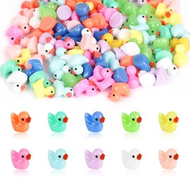 Elektheim Pack of 100 Mini Ducks Colourful, Small Ducks Resin, Mini Bath Ducks Decoration, Duck Mini Figures for DIY Aquarium, Dollhouse Garden, Pot Decoration (10 Colours)