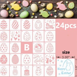 Pack of 24 Easter Stencils Set, Stencils Easter, Plastic Drawing Painting for Children, Easter Crafts, Easter Cards, Body Paints, Easter Decoration and Easter Gifts (B)
