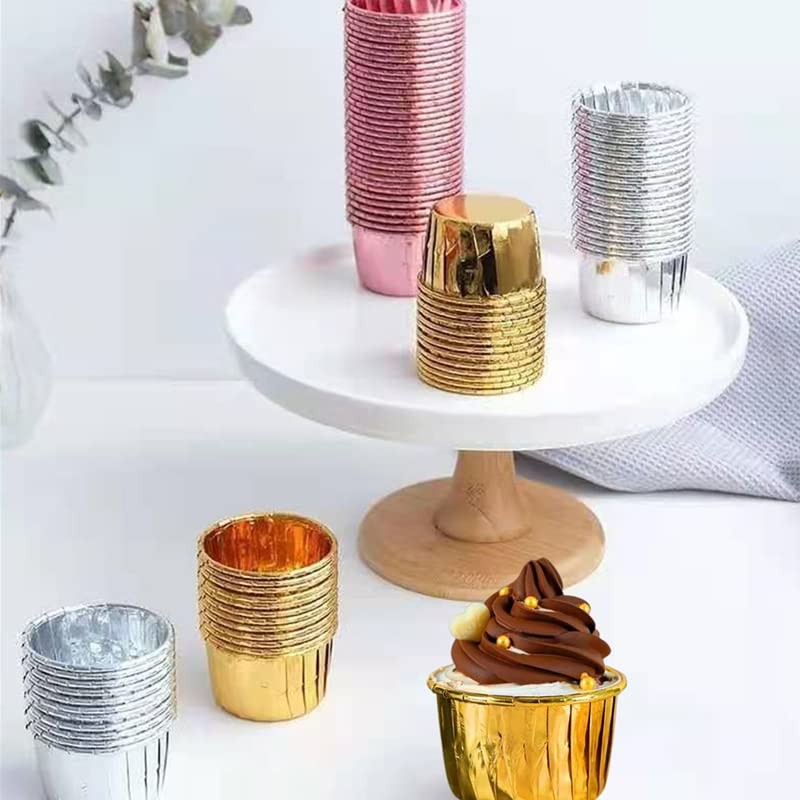 100 Pack Cupcake Liners with Lids 3.5 Oz Foil Baking