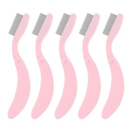 5 Pack Folding Eyelash Comb, Eyelash Separator Tool Eyebrow Comb Metal Teeth Professional Tool for Lash Brow, Pink