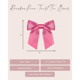 Rainbow Pana 120 Pack Twist Tie Bows for Treat Bags 3" Hot Pink Satin Ribbon Bows for Package Craft Gift Wrapping Decoration