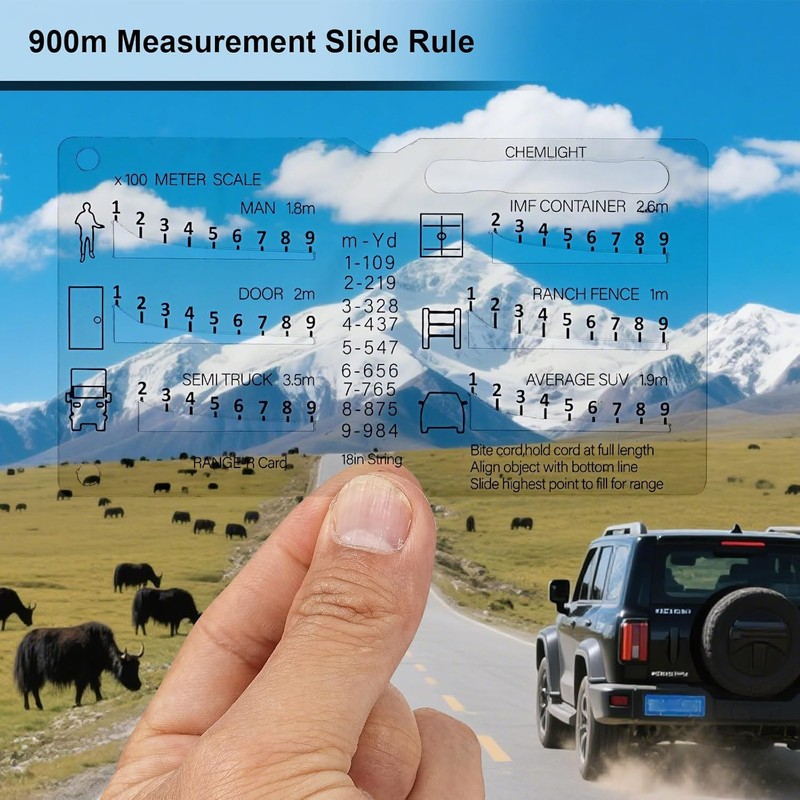 Hunting Range Finder Card, 6 Reticles, Waterproof Distance Measurer, Slope