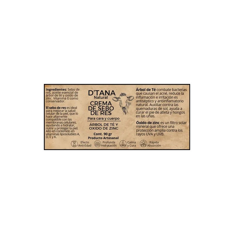 Crema Sebo De Res- Arbol De Té Y Oxido De