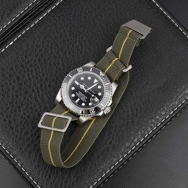 Watch Band, Nato Belt, 60s French Army Parachute Bag Design, NATO Type Elastic Nylon Strap, 0.71, 0.78, 0.87 inch (18, 20, 22 mm)