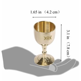 Mini Brass Altar Bell and Altar Chalice, Triple Moon Goddess and Pentagram Wiccan Supplies and Tools, Altar Ritual Kit