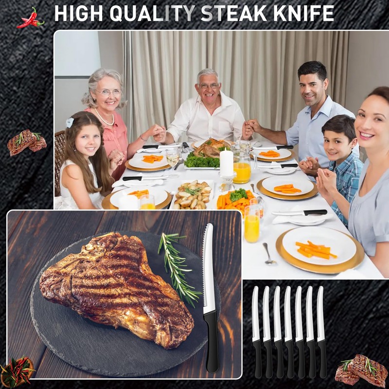 ddseexhe 32 Pcs Serrated Steak Knives Set,8.5 Inch Stainless Steel