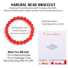 CERSLIMO Natural Bead Bracelet for Women Men Teen Girls Boys - Healing Bracelets Stretch Link Bracelets with Beautiful 8mm Crystal Bracelet for Birthday Christmas, Anxiety Bracelet, Carnelian Bracelet