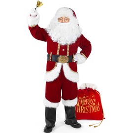 LETIME Santa Claus Costume for Men 11 PCS Christmas Deluxe Adult Santa Suit Velvet Outfit Plus Size Set for Holiday Cosplay 2XL