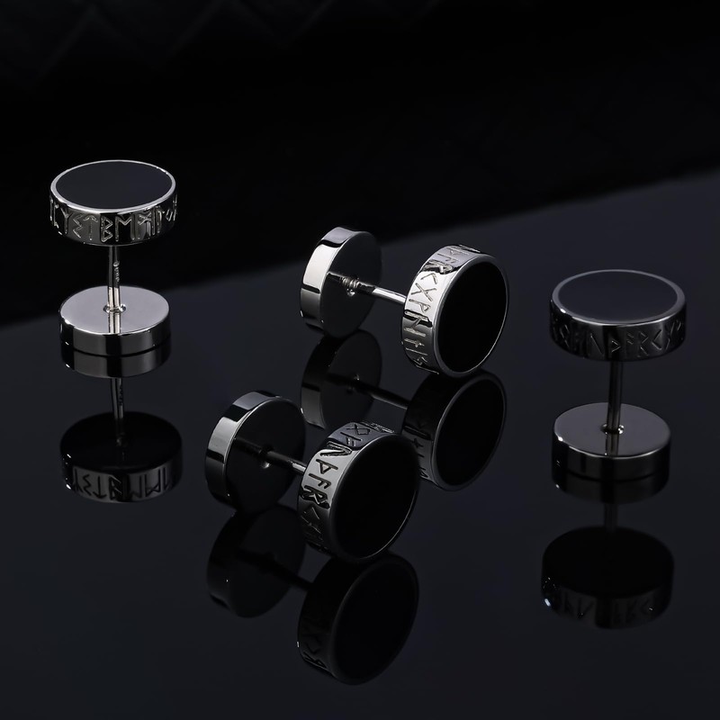 FEEL STYLE 925 Sterling Silver Viking Rune Stud Earrings for