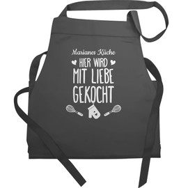 Geschenk mit Namen personalisiert by Shirtracer - Apron - Cooking Apron - Hier wird mit Liebe gekocht with Name I Gift Cooking, 1 anthracite