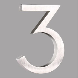 HASWARE Floating House Number 6 inch Stylish Door Numbers Alphabet Plaque Street Home Address Numerals (Silver, 3)
