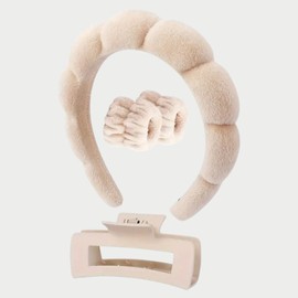 pierinastore Khaki Puffy Spa Headband and Wristband Set for Women and Girls