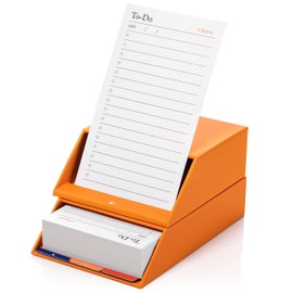 Notsu Centre Rise To Do List Card Box Set | 50 Foldable To-Do Vertical Notecards 3x5, Productivity Index Card Organizer Tab Dividers, Desk Card Holder Stand (Orange)