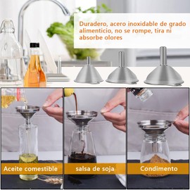 Juego De 3 Embudo De Acero Inoxidable, Embudos Para LíQuidos Embudo Grande Y PequeñO, 3 Piezas Dispositivo De Cocina De Embudo De Subembalaje LíQuido Con Mango De Metal Para Transferir LíQuido (3)