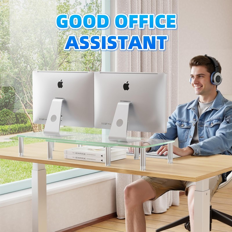 Simple Trending Dual Monitor Stand Riser, Computer Office Desktop Organizer