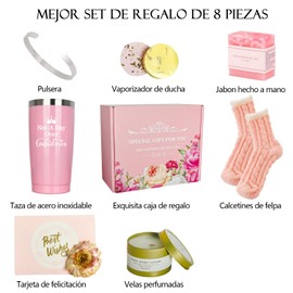 Regalos de cuidado personal para mujeres, Regalos de Spa Relajante, Juego de regalos de relajación, Blanco y rosa, para día de la madre y decumpleaños, para Mamá, Madre, Amiga, Hermana, Esposa, Novia